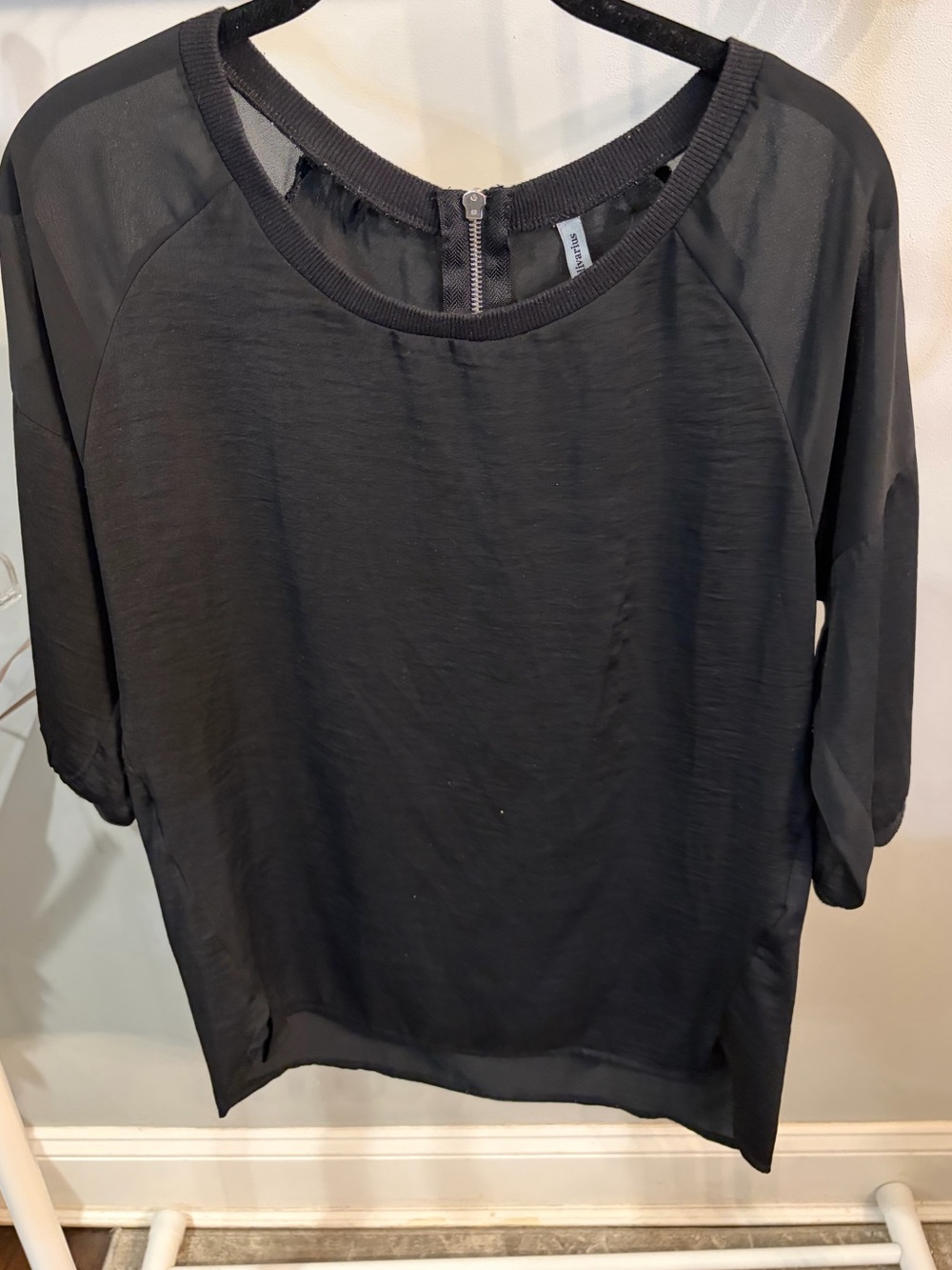 stradivarius Black Semi-Sheer Round-Neck Pullover Tunic-medium